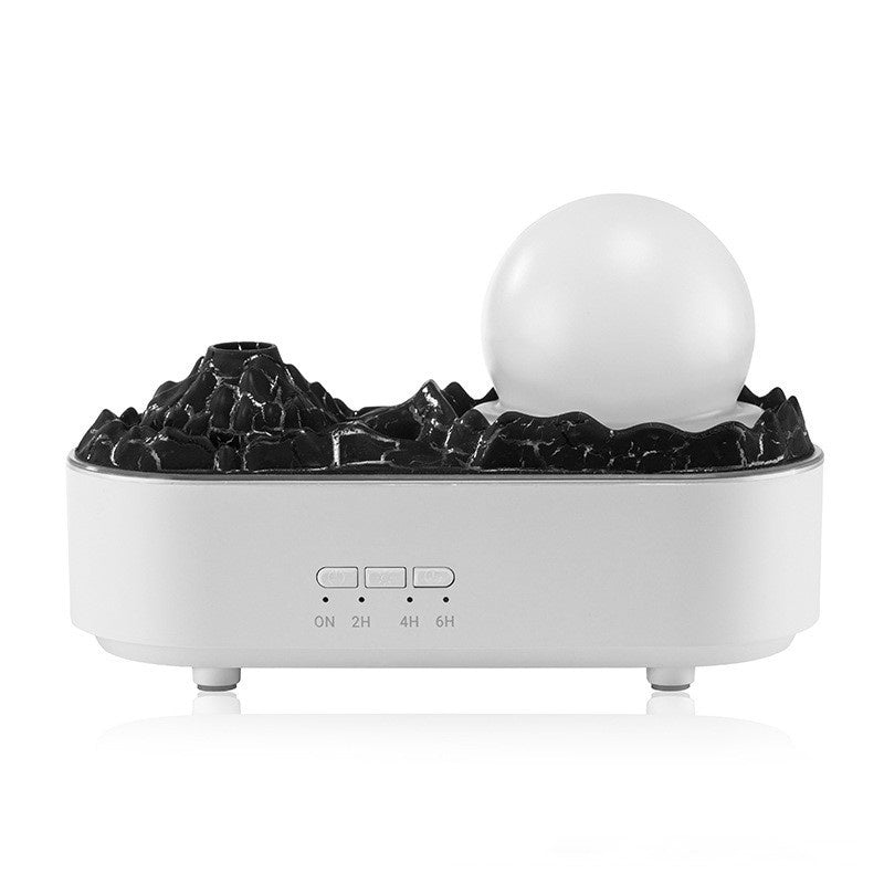 Modern Volcano Humidifier with spherical LED light and lava rock design, shown on white background.