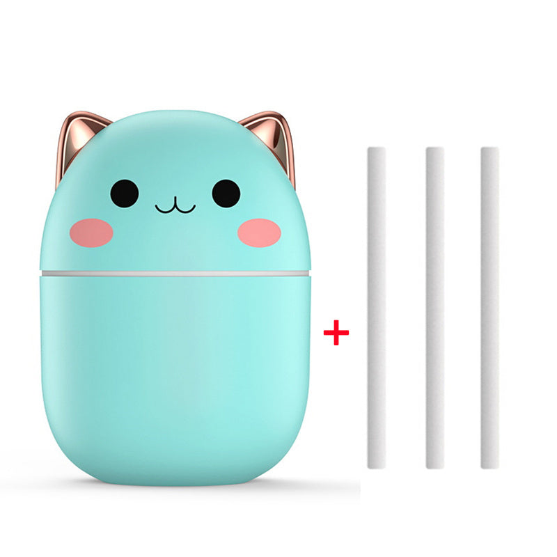 Pink cute cat Air Humidifier gift set with three replacement cotton wicks—USB cool-mist air purifier